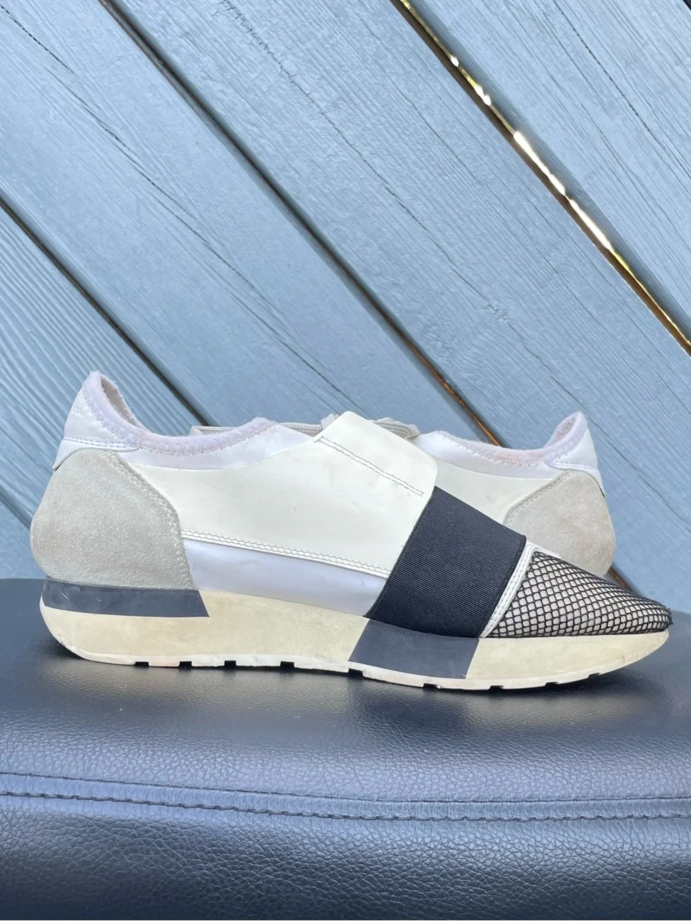 Balenciaga “Race Runner”Black and Cream Knit-Accent Lace-Up Sneakers size 37